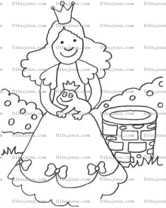 Dibujo para colorear Princesa Y Sapo Dibujo De Una Princesita Con Una Rana Frente Al Pozo De Los Deseos Para Pintar Y Colorear