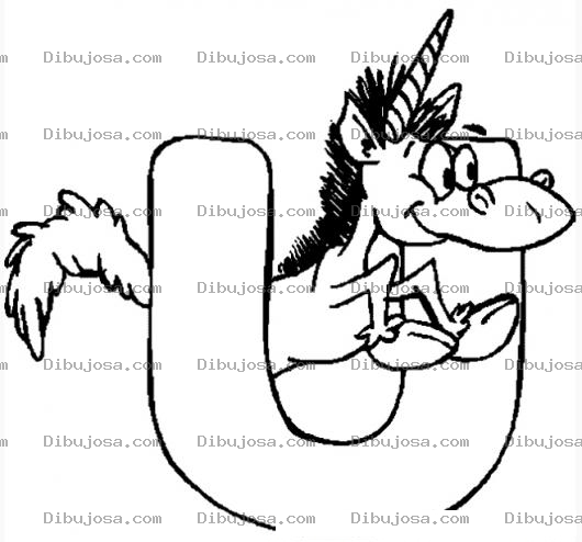 Dibujo para colorear Colorear la letra U de unicornio