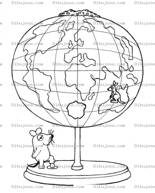 Dibujo para colorear Dibujo De Raton Observando El Mundo Para Pintar Y Colorear Mapamundi Atlas Del Mundo
