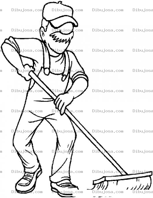 Dibujo para colorear Dibujo De Conserje Barriendo El Piso Para Pintar Y Colorear