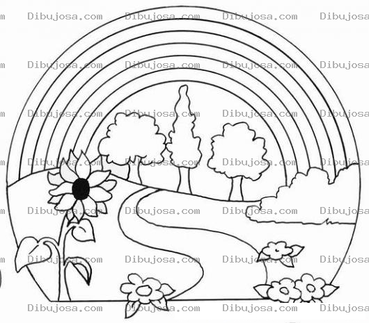 Dibujo para colorear Dibujo De Arcoiris En El Campo Para Pintar Y Colorear