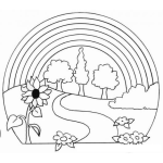 Dibujo para colorear Dibujo De Arcoiris En El Campo Para Pintar Y Colorear