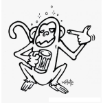 Dibujo para colorear Dibujo De Mono Borracho Con Un Tarro De Cerveza Para Pintar Y Colorear