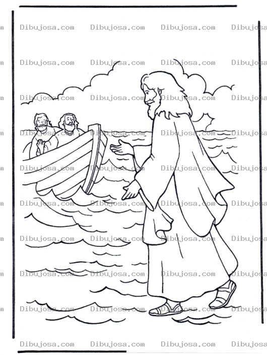 Dibujo para colorear Dibujo De JESUS Caminando Sobre El Mar Para Pintar Y Colorear