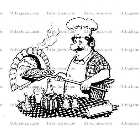 Dibujo para colorear Pizza Al Horno Dibujo De Cocinero Cocinando Una Pizza En Un Horno De Lena Para Pintar Y Colorear