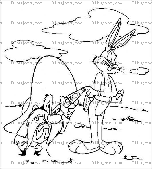 Dibujo para colorear Dibujo De Sam Bigotes Y El Conejo Bugs Bunny Para Pintar Y Colorear