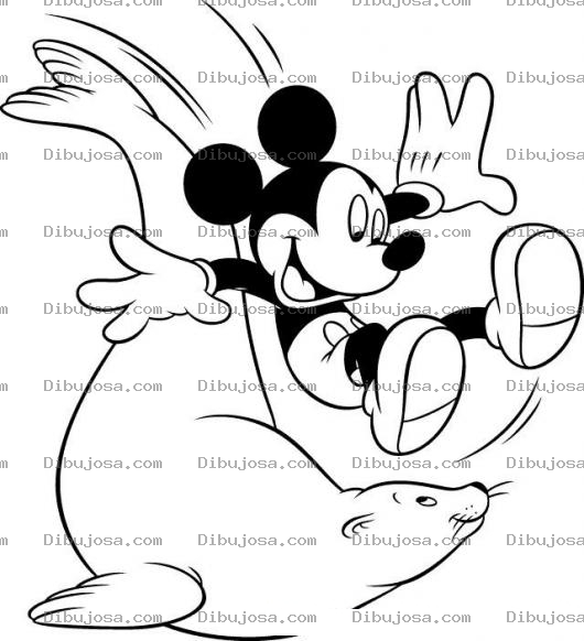 Dibujo para colorear Dibujo De Mickey Mouse Con Una Foca Para Pintar Y Colorear