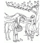 Dibujo para colorear Dibujo De Indio Con Caballos Recogiendo Manzanas De Un Arbol De Manzanas Para Pintar Y Colorear