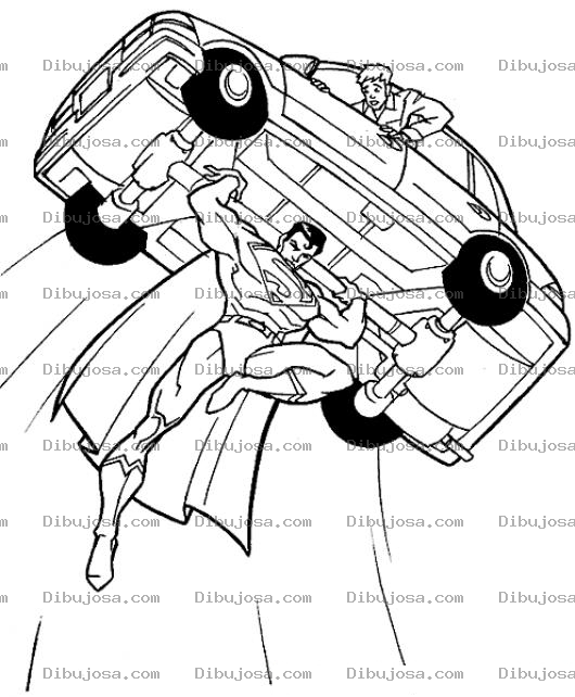 Dibujo para colorear Dibujo De Superman Cargando Un Carro Para Pintar Y Colorear