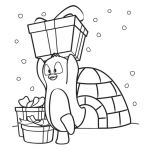 Dibujo De Pinguino Saliendo De Un Igloo Con Regalos De Navidad Para Pintar Y Colorear
