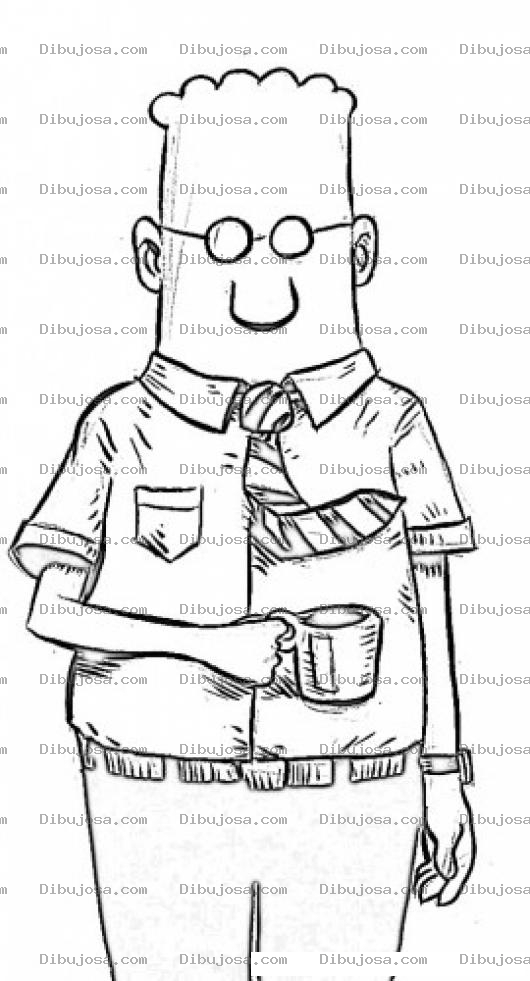 Dibujo para colorear Dibujo De Dilbert Con Una Tasa De Cafe Para Pintar Y Colorear