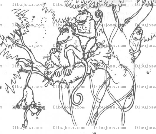 Dibujo para colorear Dibujo De Monos En Un Arbol Para Pintar Y Colorear Micos En Un Palo