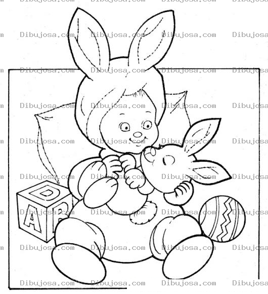 Dibujo para colorear Nina Con Disfraz De Conejita Para Pintar Y Colorear Dibujo De Mama Coneja Con Su Hijo Conejito