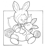 Dibujo para colorear Nina Con Disfraz De Conejita Para Pintar Y Colorear Dibujo De Mama Coneja Con Su Hijo Conejito