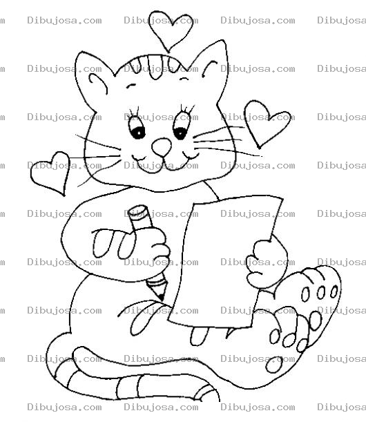 Dibujo para colorear Cartadeamor Dibujo De Gata Enamorada Escibiendo Una Carta De Amor Para Su Gato Para Pintar Y Colorear