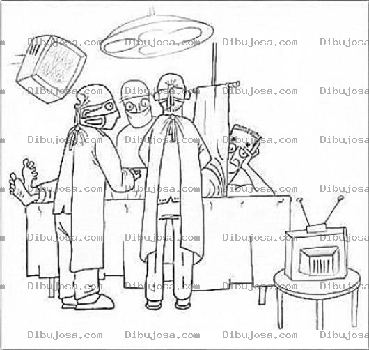 Dibujo para colorear Video Cirugia Dibujo De Una Operacion En Un Quirofano Con Un Paciente Operado Sin Anestesia General Viendo Television Miestras Los Medicos Lo Estan Operando