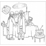 Dibujo para colorear Video Cirugia Dibujo De Una Operacion En Un Quirofano Con Un Paciente Operado Sin Anestesia General Viendo Television Miestras Los Medicos Lo Estan Operando