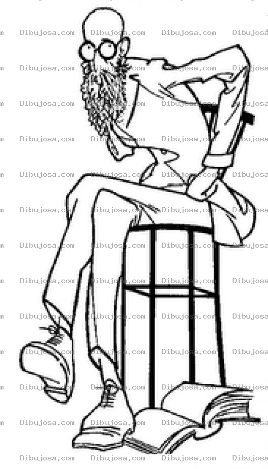 Dibujo para colorear Viejo Flaco Y Barbudo Botando Un Libro Al Suelo Para Pintar Y Colorear Abuelito Alto Y Delgado Sentado En Un Banco