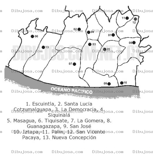 Dibujo para colorear Colorear Mapa de Escuintla, Lamina de Escuintla Guatemala