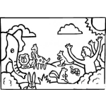 Dibujo para colorear Adan Y Eva En El Paraiso Con Los Animales Del Eden Para Pintar Y Colorear A Adanyeva