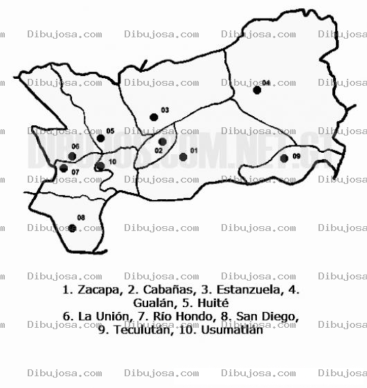 Dibujo para colorear Colorear Mapa de Zacapa, Lamina de Zacapa Guatemala