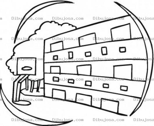 Dibujo para colorear Dibujo De Escuela Con Cancha De Basquetbol Para Pintar Y Colorear Plantel Estudiantil