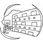 Dibujo para colorear Dibujo De Escuela Con Cancha De Basquetbol Para Pintar Y Colorear Plantel Estudiantil