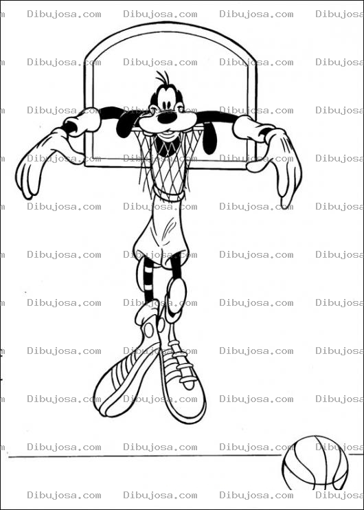 Dibujo para colorear Dibujo De Gufi Trabado En Una Canasta De Basquetbol Para Pintar Y Colorear A Gufy Tribilin Goofi Basquetbolista