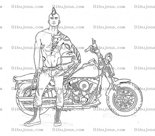 Dibujo para colorear Dibujo De Chavo Tatuado Sin Camisa Con Moto Harleydavidson Para Pintar Y Colorear