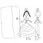 Dibujo para colorear Dibujo De Princesa Y Principe Entrando Por La Puerta Para Pintar Y Colorear Princesa Descalza Y Principe Con Botas
