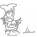 Dibujo para colorear Dibujo De Chica Chef Cocinando Para Pintar Y Colorear Cocinerita Moviendo La Olla