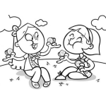 Dibujo para colorear Ninos Comiendo Galletas En El Parque Para Pintar Y Colorear