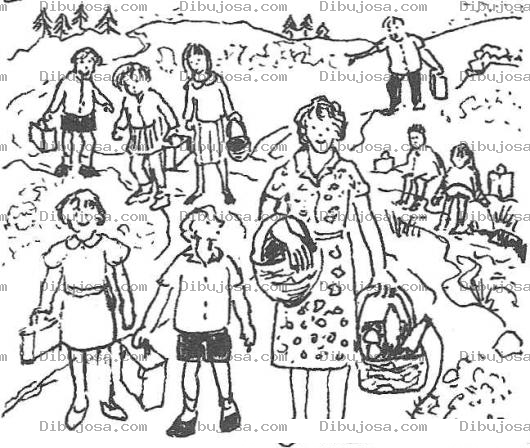 Dibujo para colorear Dibujo De Maestra Con Alumnos En Un Dia De Campo Para Pintar Y Colorear Profesora Con Sus Estudiantes En Una Excursion De Campo