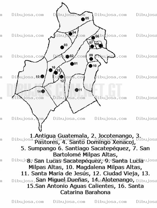 Dibujo para colorear Colorear Mapa del departamento de Sacatepequez, Lamina del Departamento de Sacatepequez Guatemala