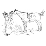 Dibujo para colorear Mujer Con Caballo Dibujo De Una Mujer Preparando Un Caballo Para Pintar Y Colorear