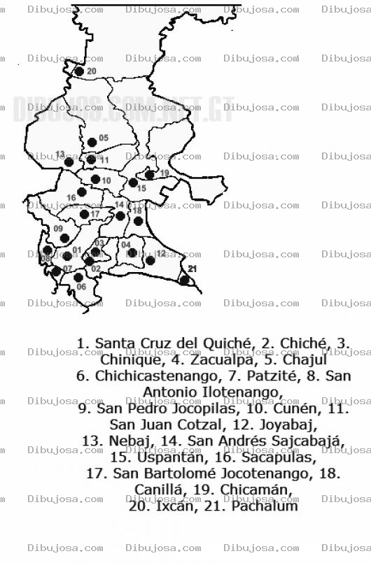 Dibujo para colorear Colorear Mapa del departamento de Quiche, Lamina del Departamento de Quiche Guatemala