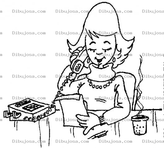 Dibujo para colorear Dibujo De Secretaria Hablando Por Telefono Leyendo Un Script De Telemarketing Para Pintar Y Colorear