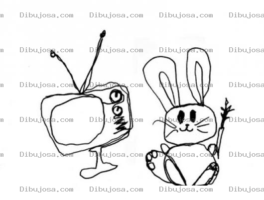 Dibujo para colorear Dibujo De Conejito Viendo Tele Para Pintar Y Colorear Conejo Con Television