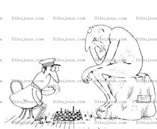 Dibujo para colorear Inteligencia Criminal Dibujo De Policia Con Cola De Mono Jugando Ajedrez Con Hombre Pensador Para Pintar Y Colorear
