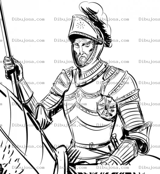 Dibujo para colorear Dibujo De Caballero Con Armadura De Hierro Para Pintar Y Colorear Caballero Medieval
