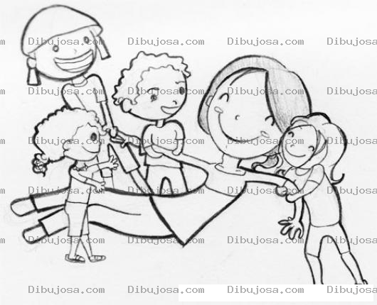 Dibujo para colorear Dibujo De Mama Con 4 Hijos Para Pintar Y Colorear