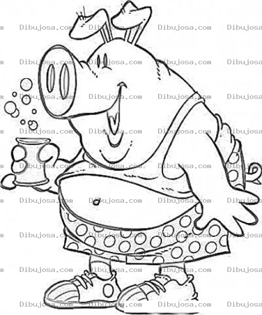Dibujo para colorear Cerdo En Pijama Dibujo De Marrano En Boxers Tomando Alkaseltzer Para Pintar Y Colorear Cochinito Indigesto