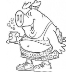 Dibujo para colorear Cerdo En Pijama Dibujo De Marrano En Boxers Tomando Alkaseltzer Para Pintar Y Colorear Cochinito Indigesto