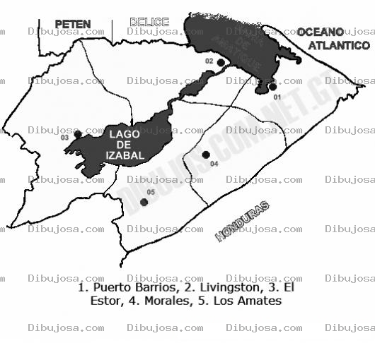 Dibujo para colorear Colorear Mapa del departamento de Izabal, Lamina del Departamento de Izabal Guatemala