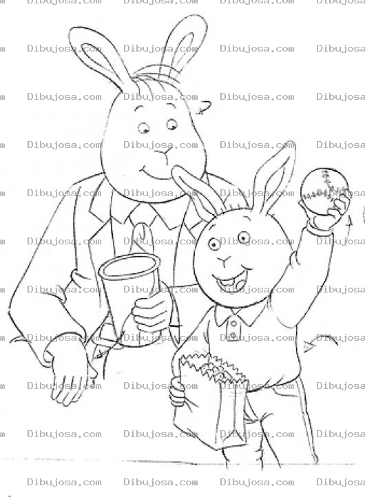Dibujo para colorear Dibujo De Papa Conejo Con Su Hijo Conejito Para Pintar Y Colorear