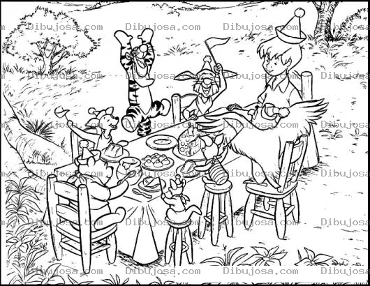 Dibujo para colorear Pastel De Cumpleanos Con Winipu Dibujo De Nino Celebrando Su Cumpleanos Con Winnie Pooh Y Sus Amigos Para Pintar Y Colorear