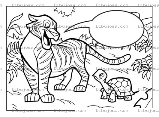 Dibujo para colorear Dibujo De Tigre Hablando Con Una Tortuga Para Pintar Y Colorear