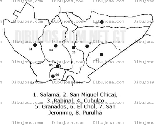 Dibujo para colorear Colorear Mapa del departamento de Baja Verapaz, Lamina del Departamento de Bajaverapaz Guatemala