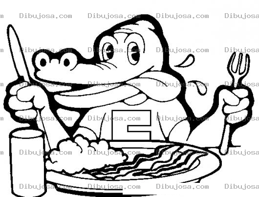 Dibujo para colorear Pure Con Tocino Dibujo De Lagarto Comiendo Un Delicioso Plato De Pure Con Tocino Para Pintar Y Colorear