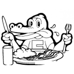Dibujo para colorear Pure Con Tocino Dibujo De Lagarto Comiendo Un Delicioso Plato De Pure Con Tocino Para Pintar Y Colorear